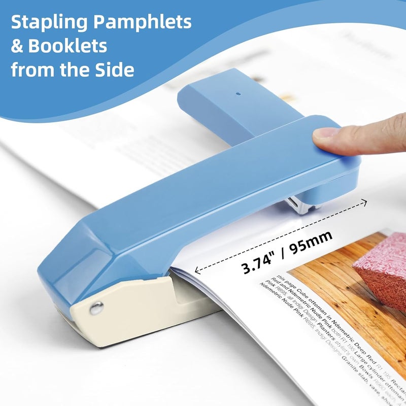 EZWORK Deli/ Swing-Arm Swivel Stapler, 25 Sheets Capacity, 360 Degree Rotate Desk Staplers with 1000 Staples for Booklet or Book Binding, Blue+White - Image 2